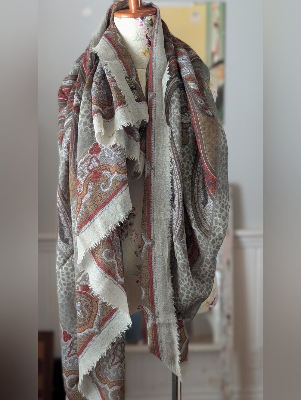 Olive Green and Rust Paisley Italian Scarf
